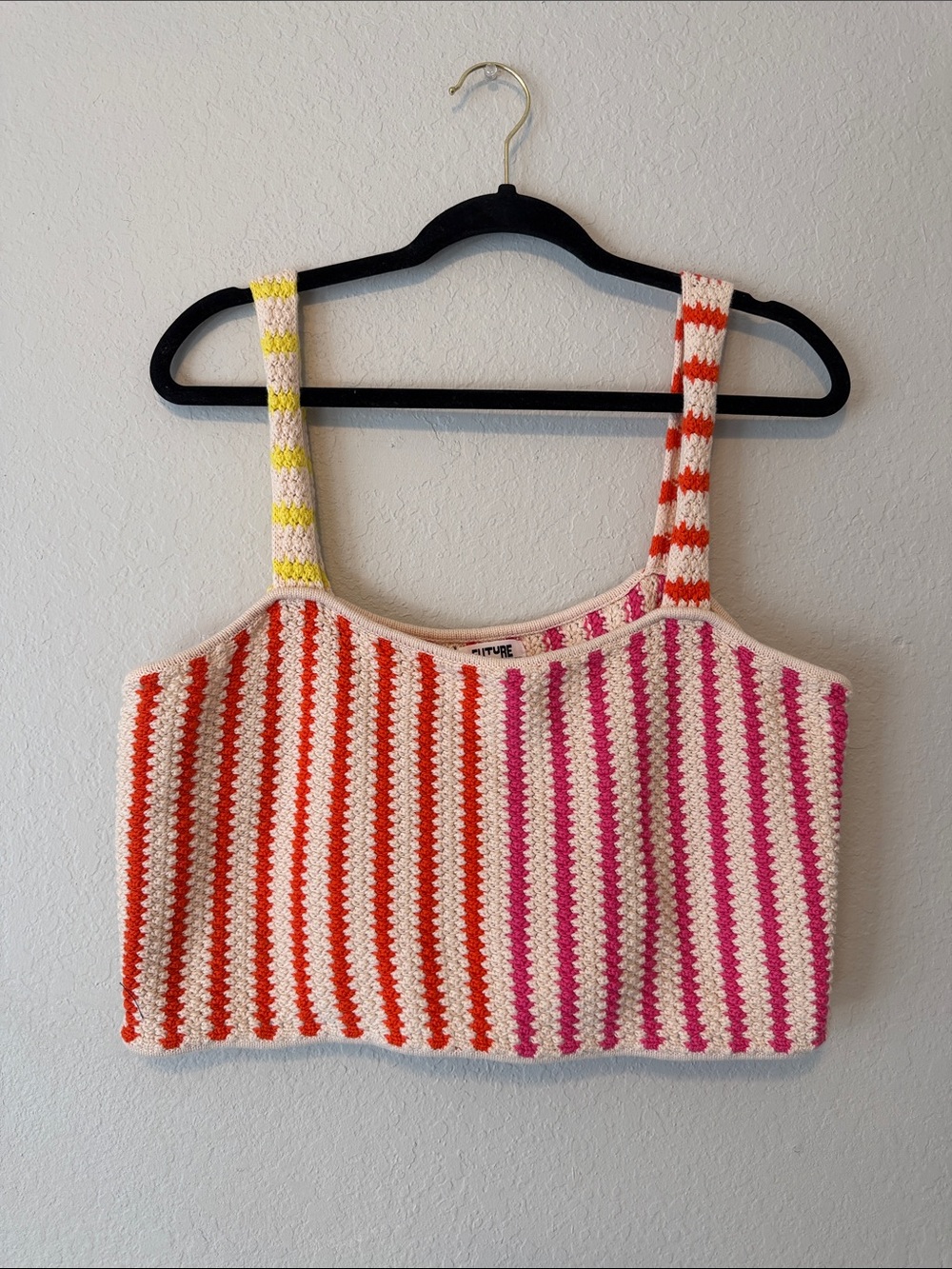Future Collective Striped Crochet Crop Tank Top in Pink, Orange & Yellow - Picture 2 of 6